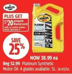 Canadian Tire Platinum synthetic motor oil offer