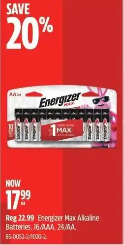 Canadian Tire Energizer Max Alkaline Batteries offer