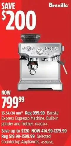Canadian Tire Breville Barista Express Espresso Machine. Built-in grinder and frother offer