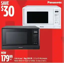 Canadian Tire Panasonic microwave matte finish in black or white offer