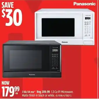 Canadian Tire Panasonic microwave matte finish in black or white offer