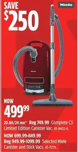 Canadian Tire Miele Canister and Stick Vacs. offer