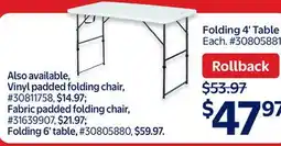 Walmart Folding 4' Table offer