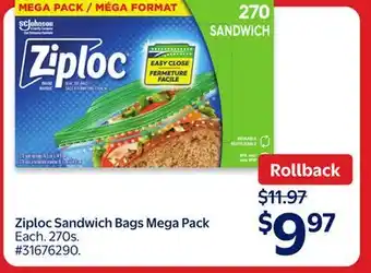 Walmart Ziploc Sandwich Bags Mega Pack offer