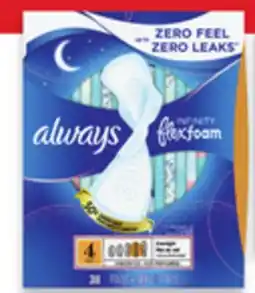 Walmart Always Flexfoam Pads 30$ - 505 or Tampax Pearl or Radiant Tampons 385 - 50s offer