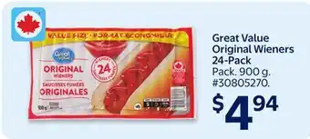 Walmart Great Value Original Wieners 24-Pack offer