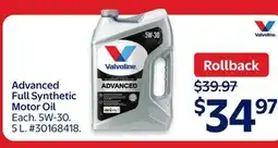 Walmart Advanced Full Synthetic Motor Oil offer