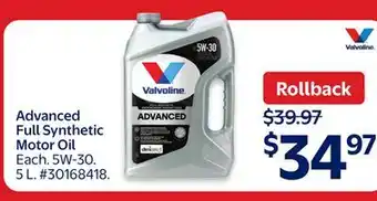 Walmart Advanced Full Synthetic Motor Oil offer
