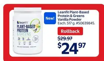 Walmart Leanfit Plant-Based Protein & Greens Vanilla Powder offer