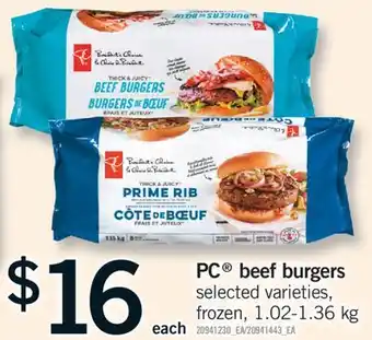 Fortinos PC BEEF BURGERS, 1.02-1.36 KG offer