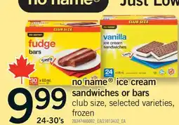 Fortinos NO NAME ICE CREAM SANDWICHES OR BARS, 24-30'S offer