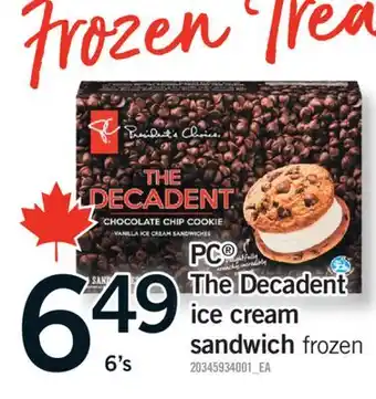 Fortinos PC THE DECADENT ICE CREAM SANDWICH, 6's offer