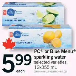 Fortinos PC MENU OR BLUE MENU SPARKLING WATER, 12X355 ML offer