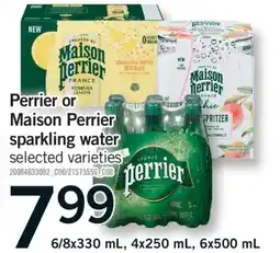 Fortinos PERRIER OR MAISON PERRIER SPARKLING WATER, 6/8X330 ML, 4X250 ML, 6X500 ML offer
