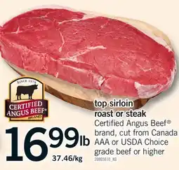 Fortinos TOP SIRLOIN ROAST OR STEAK offer