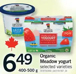 Fortinos ORGANIC MEADOW YOGURT, 400-500 G offer