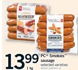 Fortinos PC SMOKIES SAUSAGE, 1 KG offer