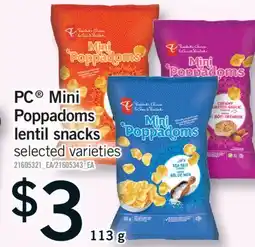 Fortinos PC MINI POPPADOMS LENTIL SNACKS, 113 G offer