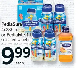 Fortinos PEDIASURE, 4X235 ML OR PEDIALYTE, 1 L offer