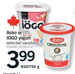 Fortinos ASTRO OR IOGO YOGURT, 650/750 G offer
