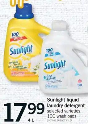 Fortinos SUNLIGHT LIQUID LAUNDRY DETERGENT, 4 L offer