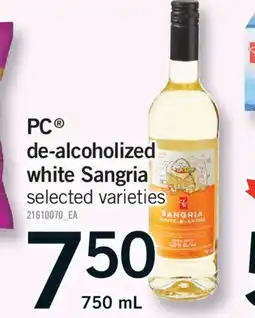 Fortinos PC DE-ALCOHOLIZED WHITE SANGRIA, 750 ML offer
