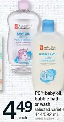 Fortinos PC BABY OIL, BUBBLE BATH OR WASH, 444/592 ML offer