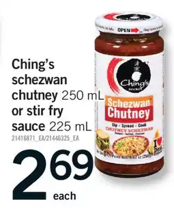 Fortinos CHING'S SCHEZWAN CHUTNEY, 250 ML OR STIR FRY SAUCE, 225 ML offer