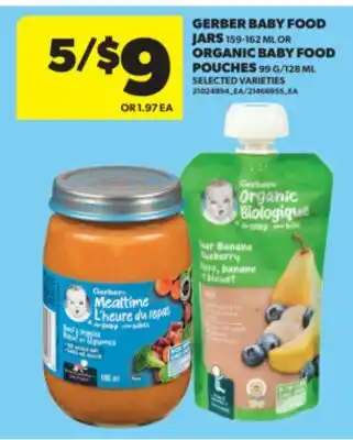 Real Canadian Superstore GERBER BABY FOOD JARS, 159-162 ML OR ORGANIC BABY FOOD POUCHES, 99 G/128 ML offer