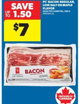 Real Canadian Superstore PC BACON-REGULAR, LOW SALT OR MAPLE FLAVOR, 500 G offer