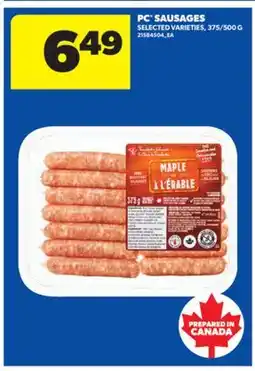Real Canadian Superstore PC SAUSAGES, 375/500 G offer