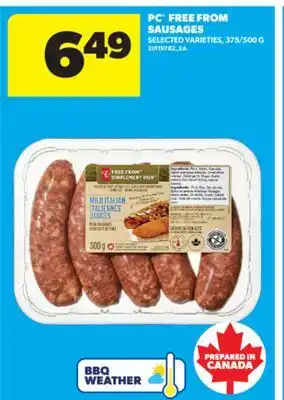 Real Canadian Superstore PC FREE FROM SAUSAGES, 375/500 G offer
