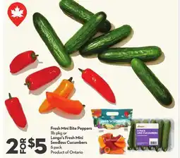 Longo's Fresh Mini Bite Peppers 1lb pkg or Longo's Fresh Mini Seedless Cucumbers 6 pack offer