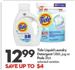 Longo's Tide Liquid Laundry Detergent 1.86L jug or Pods 31ct offer