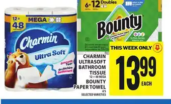 Food Basics CHARMIN ULTRASOFT BATHROOM TISSUE OR MEGA BOUNTY PAPER TOWEL offer
