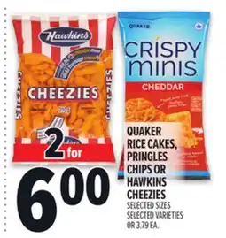 Metro QUAKER RICE CAKES, PRINGLES CHIPS OR HAWKINS CHEEZIES offer