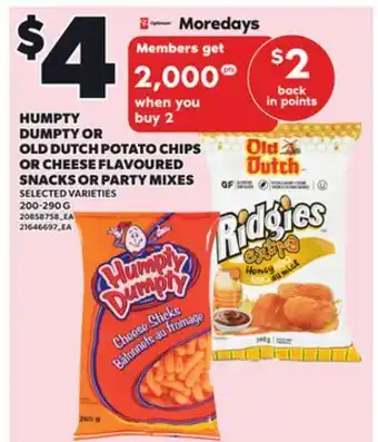 Loblaws HUMPTY DUMPTY OR OLD DUTCH POTATO CHIPS OR CHEESE FLAVOURED SNACKS OR PARTY MIXES, 200-290 G offer