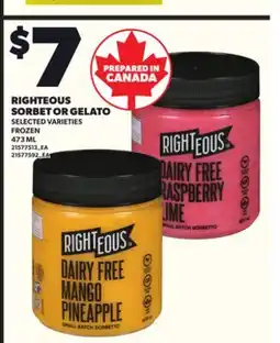 Loblaws RIGHTEOUS SORBET OR GELATO, 473 ML offer