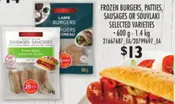 Loblaws FROZEN BURGERS, PATTIES, SAUSAGES OR SOUVLAKI, 600g-1.4kg offer