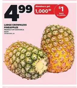 Loblaws LARGE CROWNLESS PINEAPPLES, EACH offer