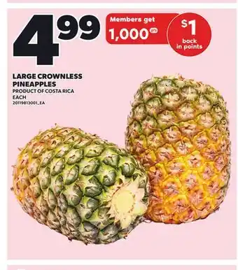 Loblaws LARGE CROWNLESS PINEAPPLES, EACH offer