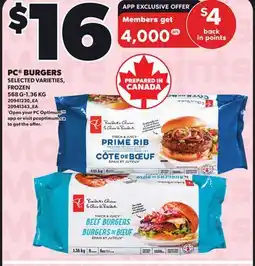 Loblaws PC BURGERS, 568 G-1.36 KG offer