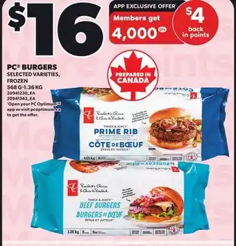 Loblaws PC BURGERS, 568 G-1.36 KG offer
