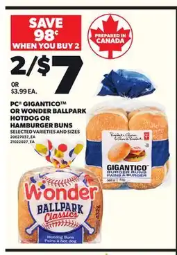 Loblaws PC GIGANTICO OR WONDER BALLPARK HOTDOG OR HAMBURGER BUNS offer