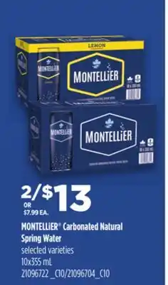 Loblaws MONTELLIER CARBONATED NATURAL SPRING WATER, 10X355 ML offer