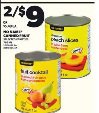 Loblaws NO NAME CANNED FRUIT, 796 ML offer