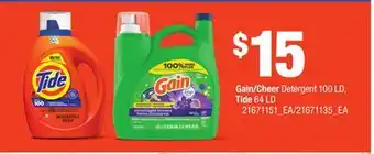 Loblaws GAIN/CHEER DETERGENT 100LD, TIDE 64LD offer