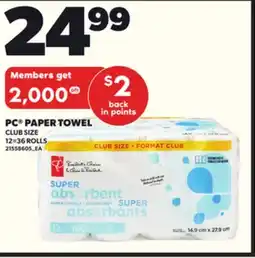 Loblaws PC PAPER TOWEL 12=36 ROLLS offer