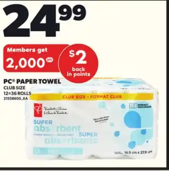 Loblaws PC PAPER TOWEL 12=36 ROLLS offer