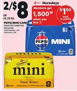 Loblaws PEPSI MINI CANS, 6X222 ML offer